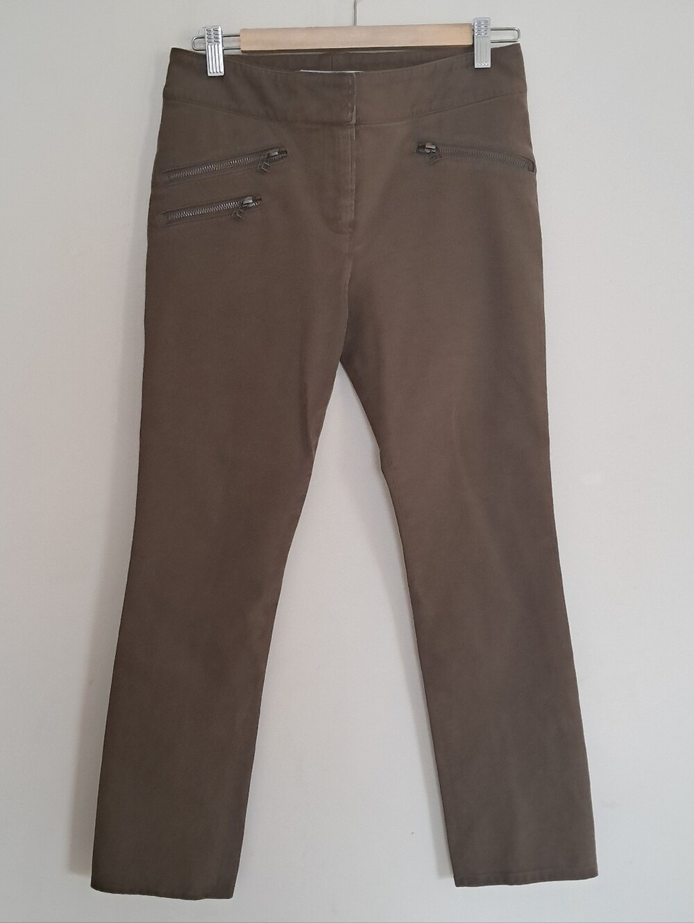Veronica Beard Pants Women's 6 Olive Green Zippered Pockets Designer Skinny Leg